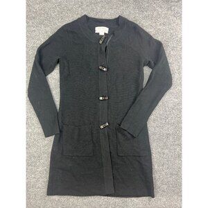 ELLEN TRACY Wool Cardigan Sweater Women's Small Black Long Duster Pockets Toggle